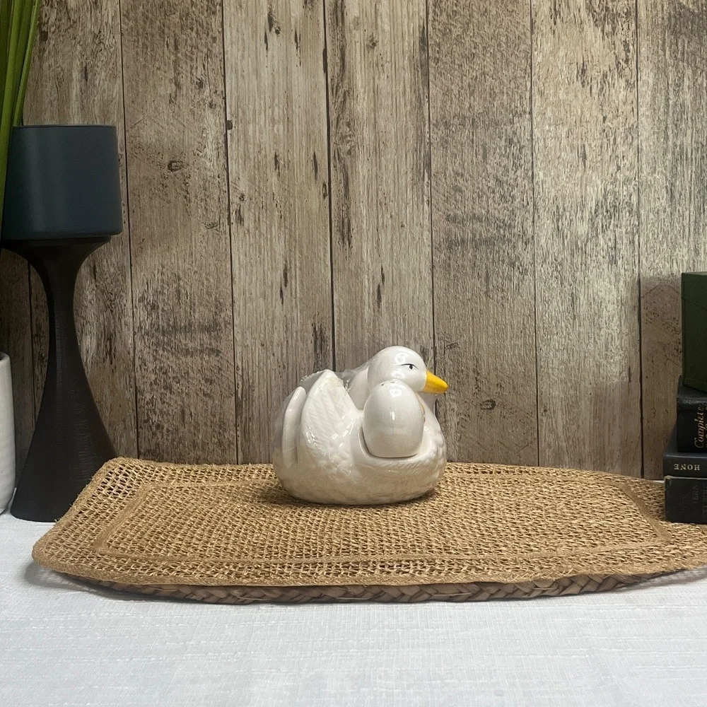 Vintage Goose Salt & Pepper Shakers w/ Holder | Ceramic Farmhouse Kitchen Decor